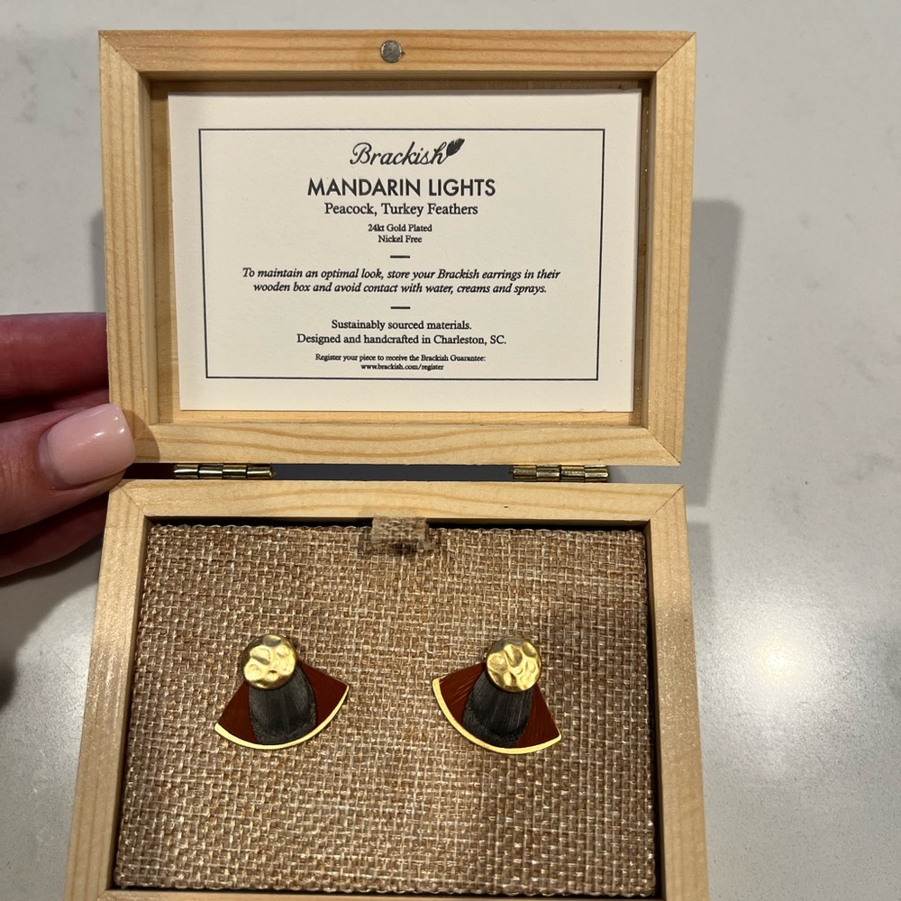 Brackish Mandarin Lights Feather Earrings